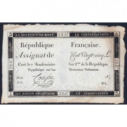 Assignat 44a - 125 livres - 7 vendémiaire an 2 - Signature 12 - Série 162 - Etat : SPL