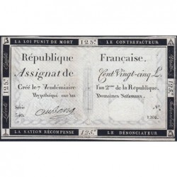 Assignat 44a - 125 livres - 7 vendémiaire an 2 - Signature 1 - Série 340 - Etat : SUP