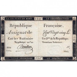 Assignat 44a - 125 livres - 7 vendémiaire an 2 - Signature 16 - Série 1115 - Etat : TTB+
