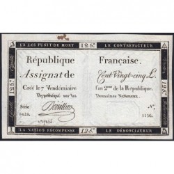 Assignat 44a - 125 livres - 7 vendémiaire an 2 - Signature 16 - Série 1428 - Etat : SPL