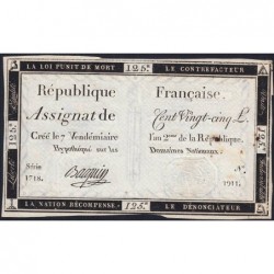 Assignat 44a - 125 livres - 7 vendémiaire an 2 - Signature 2 - Série 1718 - Etat : TTB