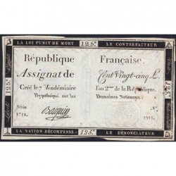 Assignat 44a - 125 livres - Signature 2 - 7 vendémiaire an 2 - Série 1718 - Etat : TTB