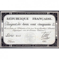 Assignat 45a - 250 livres - Signature 20 - 7 vendémiaire an 2 - Série 1243 - Etat : SPL