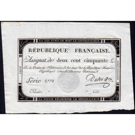 Assignat 45a - 250 livres - Signature 8 - 7 vendémiaire an 2 - Série 3778 - Etat : pr.NEUF