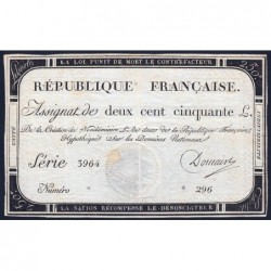 Assignat 45a - 250 livres - Signature 6 - 7 vendémiaire an 2 - Série 3964 - Etat : TTB