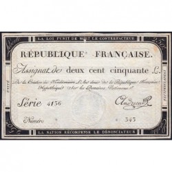 Assignat 45a - 250 livres - Signature 1 - 7 vendémiaire an 2 - Série 4136 - Etat : TTB