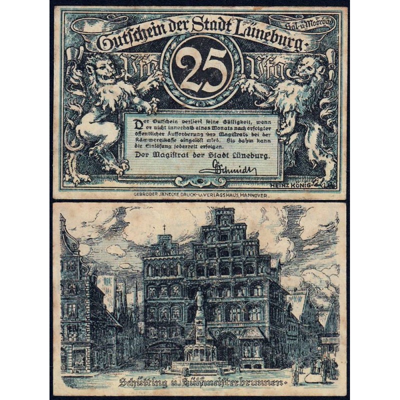 Allemagne - Notgeld - Lüneburg - 25 pfennig - 1920 - Etat : TTB