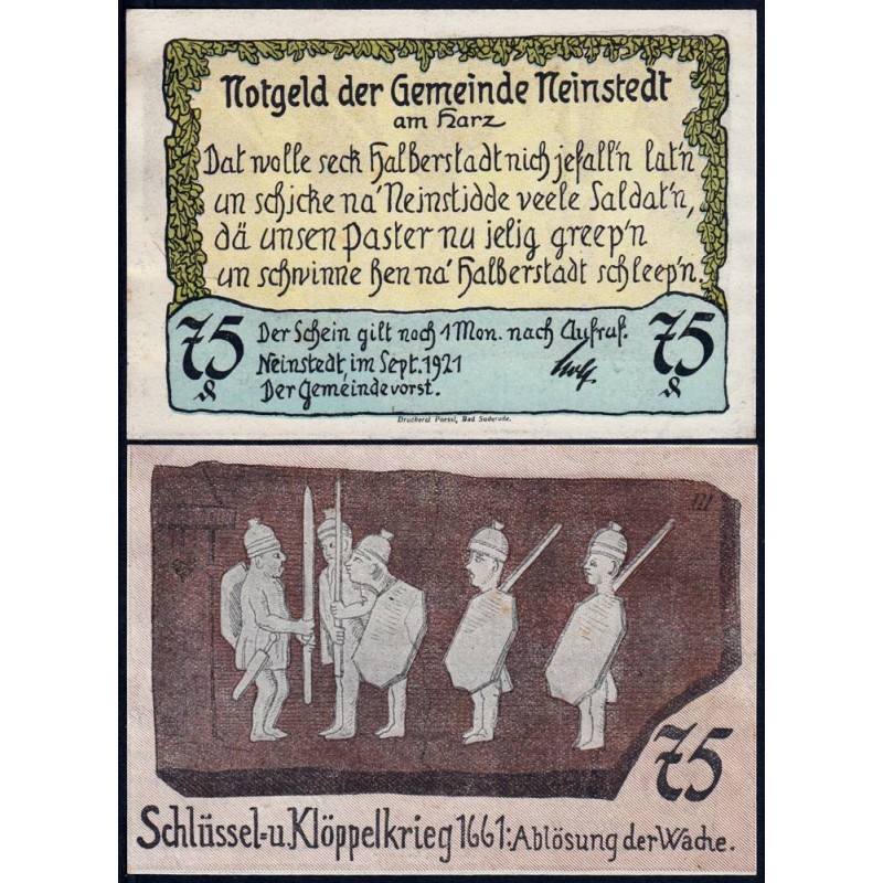 Allemagne - Notgeld - Neinsted-an-Harz - 75 pfennig - 09/1921 - Etat : SPL