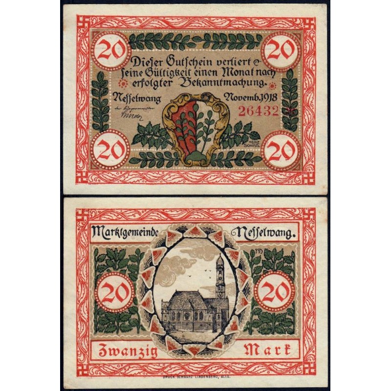 Allemagne - Notgeld - Nesselwang - 20 mark - 11/1918 - Etat : SPL
