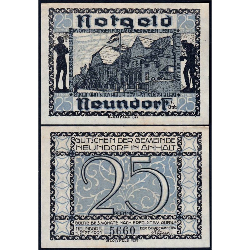 Allemagne - Notgeld - Neundorf - 25 pfennig - 01/09/1921 - Etat : SPL