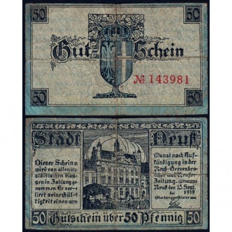 Allemagne - Notgeld - Neuss - 50 pfennig - 15/09/1919 - Etat : TB-