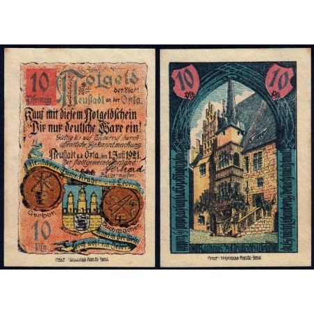 Allemagne - Notgeld - Neustadt-an-der-Orla - 10 pfennig - 01/07/1921 - Etat : TTB+