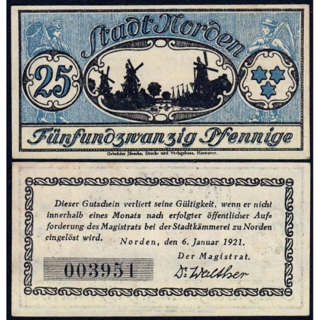 Allemagne - Notgeld - Norden - 25 pfennig - 06/01/1921 - Etat : SPL