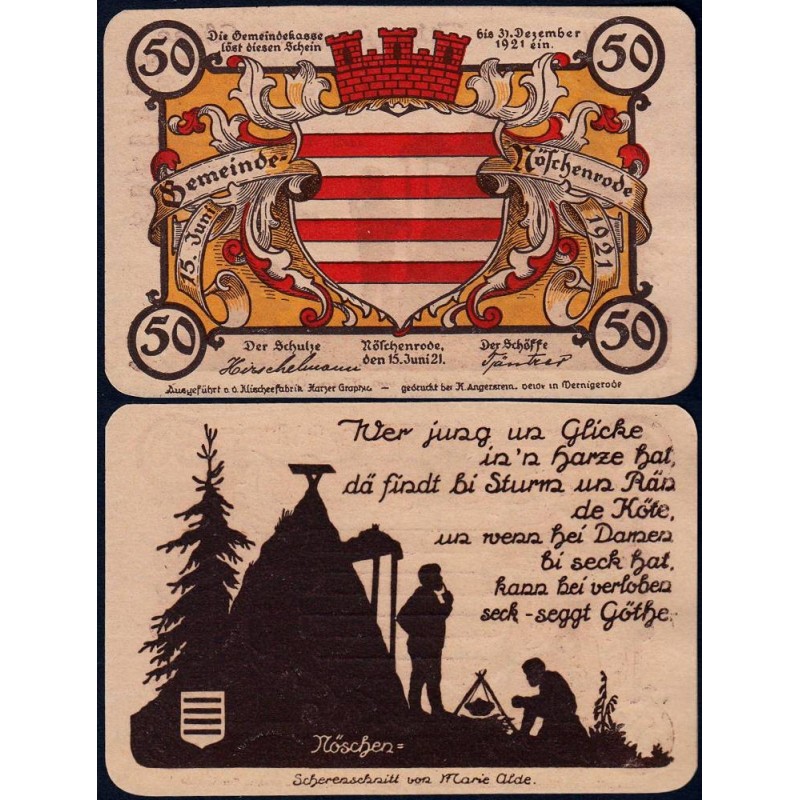 Allemagne - Notgeld - Nöschenrode - 50 pfennige - Type jaune - 15/06/1921 - Etat : NEUF