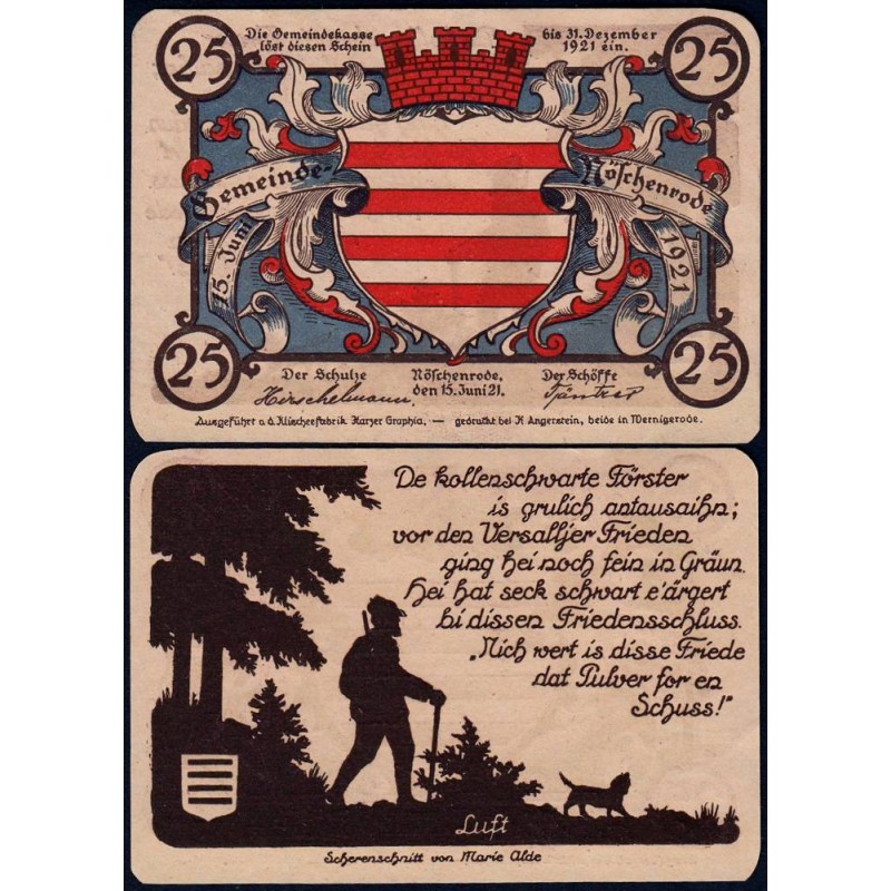 Allemagne - Notgeld - Nöschenrode - 25 pfennige - Type bleu - 15/06/1921 - Etat : SPL+