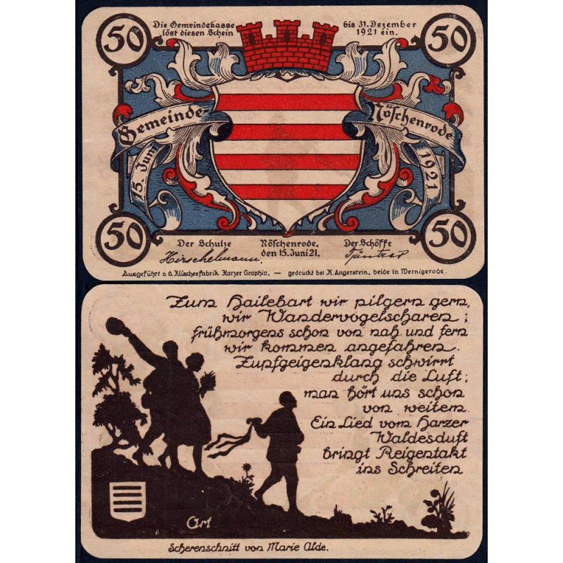 Allemagne - Notgeld - Nöschenrode - 50 pfennige - Type bleu - 15/06/1921 - Etat : SPL+