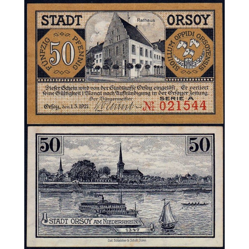 Allemagne - Notgeld - Orsoy - 50 pfennig - Série A - 01/05/1921 - Etat : SPL