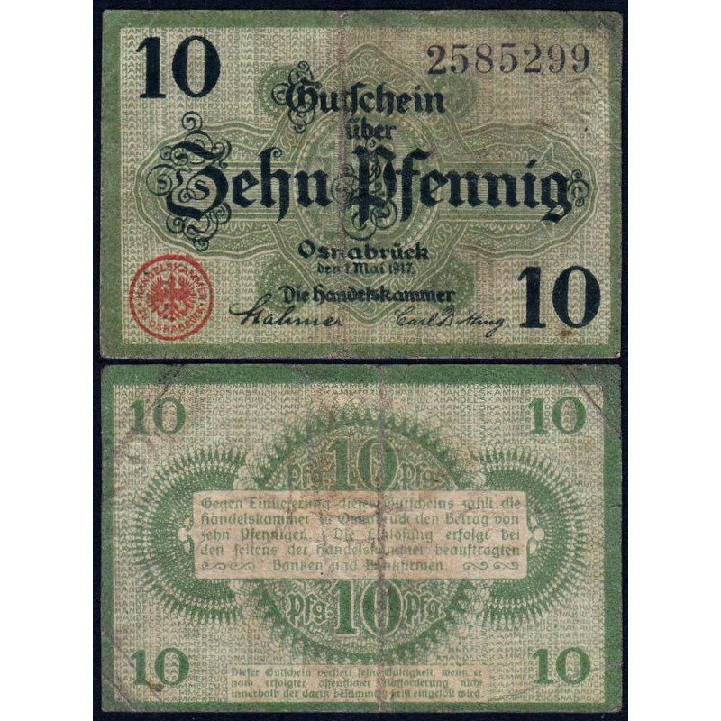 Allemagne - Notgeld - Osnabrück - 10 pfennig - 01/05/1917 - Etat : TB-