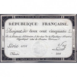 Assignat 45a - 250 livres - Signature 19 - 7 vendémiaire an 2 - Série 6191 - Etat : SUP