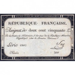 Assignat 45a - 250 livres - Signature 19 - 7 vendémiaire an 2 - Série 6905 - Etat : TTB+