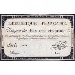 Assignat 45a - 250 livres - Signature 14 - 7 vendémiaire an 2 - Série 7022 - Etat : TTB