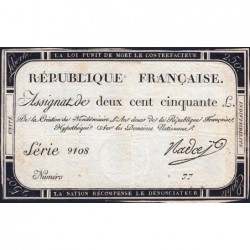 Assignat 45a - 250 livres - Signature 18 - 7 vendémiaire an 2 - Série 9108 - Etat : TTB