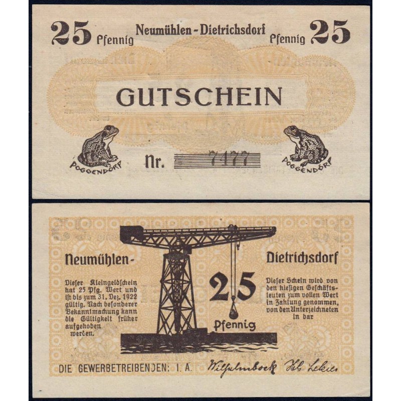 Allemagne - Notgeld - Neumühlen-Dietrichsdorf - 25 pfennig - 1922 - Etat : SPL