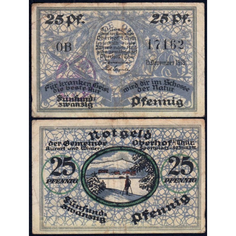 Allemagne - Notgeld - Oberhof - 25 pfennig - 15/12/1919 - Lettres OB - Etat : TB