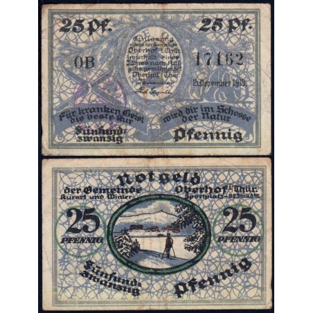 Allemagne - Notgeld - Oberhof - 25 pfennig - 15/12/1919 - Lettres OB - Etat : TB