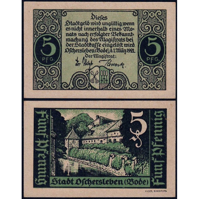 Allemagne - Notgeld - Oschersleben-an-der-Bode - 5 pfennig - 01/03/1921 - Etat : NEUF