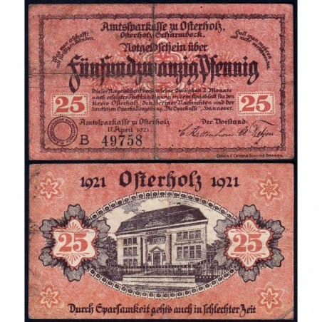Allemagne - Notgeld - Osterholz - 25 pfennig - Série B - 11/04/1921 - Etat : TB-