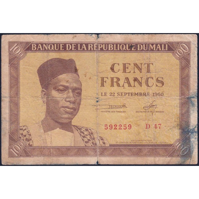 Mali - Pick 2 - 100 francs - Série D 47 - 1960 - Etat : B+