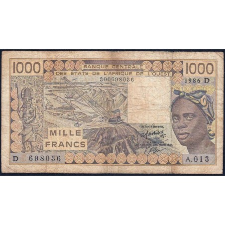 Mali - Pick 406Dg - 1'000 francs - Série A.013 - 1986 - Etat : B+