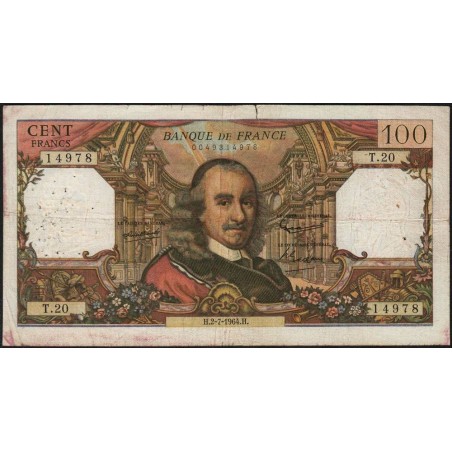 F 65-02 - 02/07/1964 - 100 francs - Corneille - Série T.20 - Etat : TB-