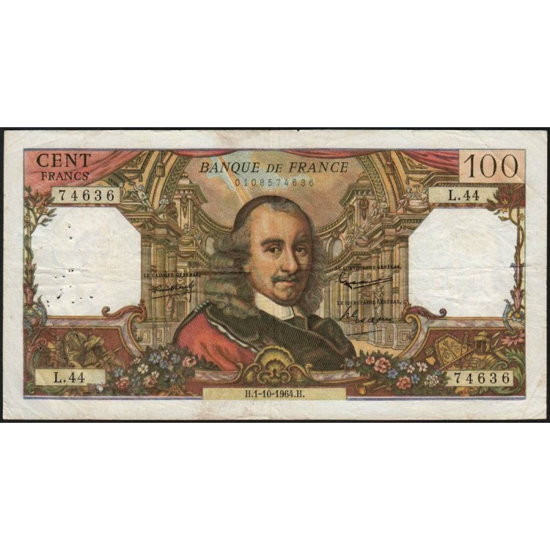 F 65-04 - 01/10/1964 - 100 francs - Corneille - Série L.44 - Etat : TB+