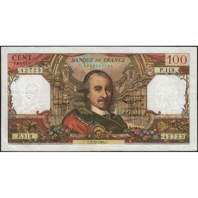 F 65-10 - 02/12/1965 - 100 francs - Corneille - Série P.119 - Etat : TB+