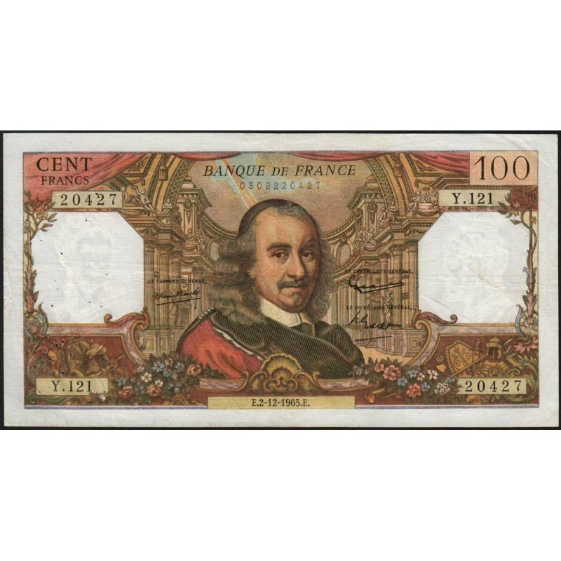 F 65-10 - 02/12/1965 - 100 francs - Corneille - Série Y.121 - Etat : TB