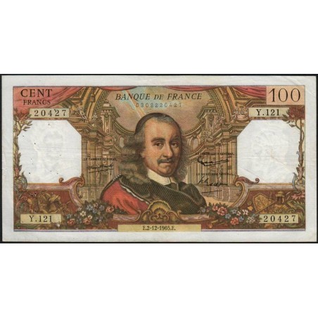 F 65-10 - 02/12/1965 - 100 francs - Corneille - Série Y.121 - Etat : TB