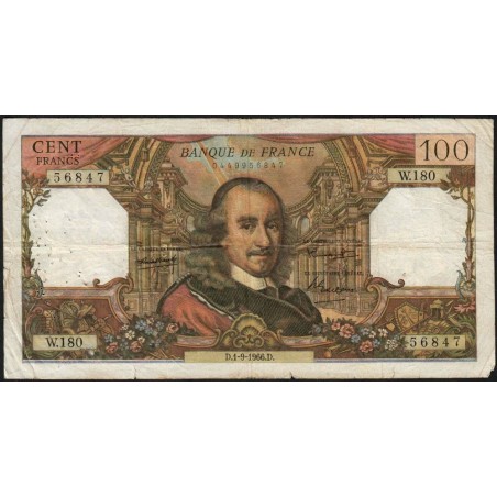 F 65-14 - 01/09/1966 - 100 francs - Corneille - Série W.180 - Remplacement - Etat : TB-