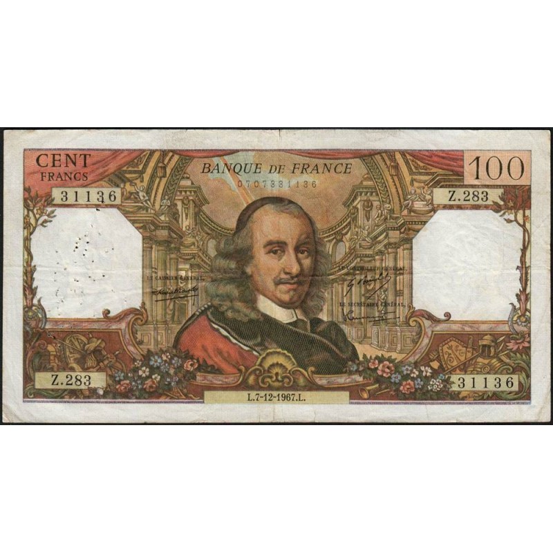 F 65-19 - 07/12/1967 - 100 francs - Corneille - Série Z.238 - Etat : TB-
