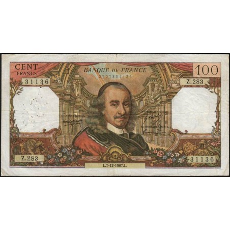 F 65-19 - 07/12/1967 - 100 francs - Corneille - Série Z.238 - Etat : TB-