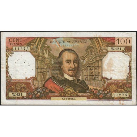 F 65-27 - 05/06/1969 - 100 francs - Corneille - Série W.421 - Remplacement - Etat : B+