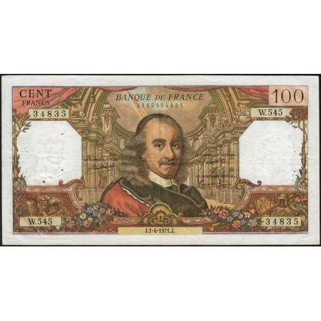 F 65-35 - 01/04/1971 - 100 francs - Corneille - Série W.545 - Remplacement - Etat : TTB-