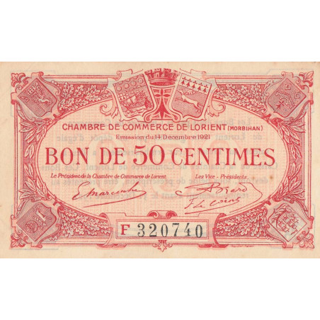 Lorient (Morbihan) - Pirot 75-38 - 50 centimes - Série F - 14/12/1921 - Etat : SUP