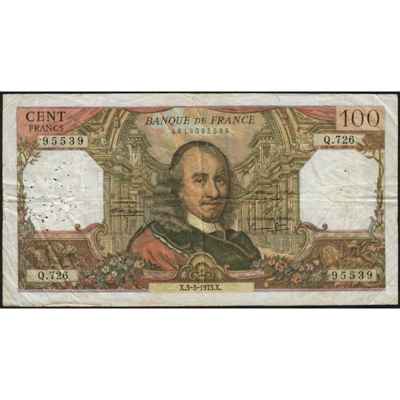 F 65-42 - 03/05/1973 - 100 francs - Corneille - Série Q.726 - Etat : TB-