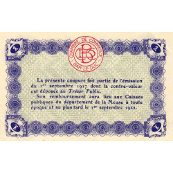 Bar-le-Duc - Pirot 19-11 - 1 franc - 01/09/1917 - Etat : SUP