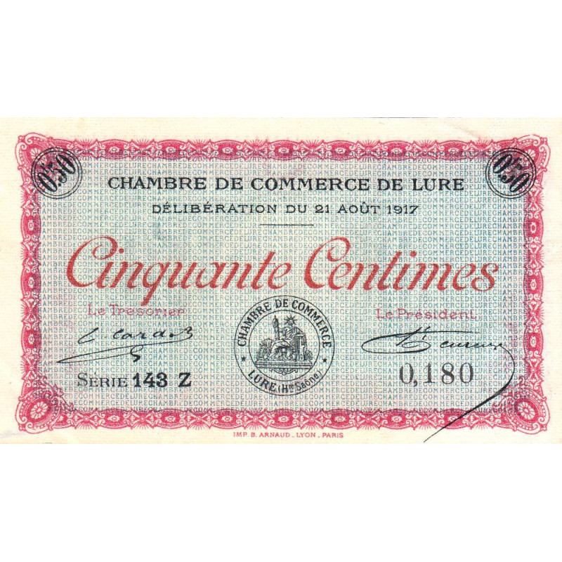 Lure - Pirot 76-18 - 50 centimes - Série 143 Z - 21/08/1917 - Etat : TTB