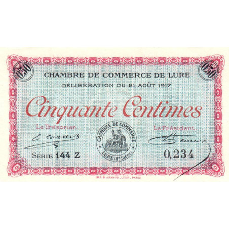 Lure - Pirot 76-18 - 50 centimes - Série 144 Z - 21/08/1917 - Etat : NEUF