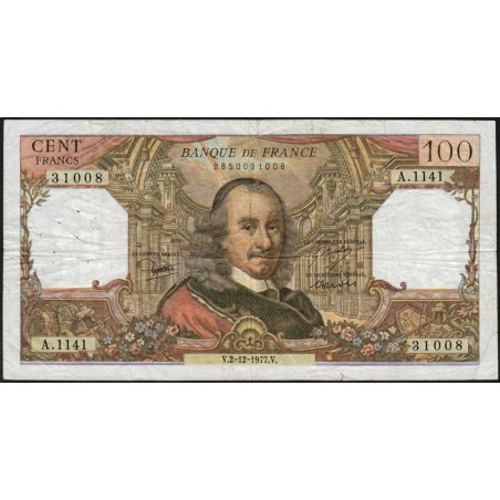 F 65-60 - 02/12/1977- 100 francs - Corneille - Série A.1141 - Etat : TB-