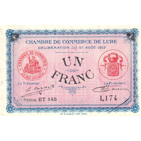 Lure - Pirot 76-22 - 1 franc - Série ET 145 - 21/08/1917 - Etat : NEUF